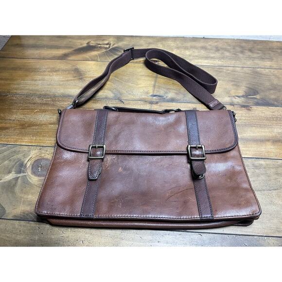 Vintage Fossil Leather Messenger Briefcase Brown Bag - Picture 1 of 15